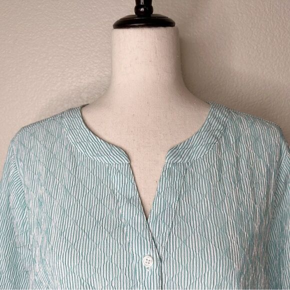 Chico’s Green Striped Diamond Textured Tie Front Shirt - Picture 3 of 12